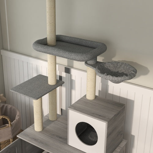 Cat Tree With Litter Box Enclosure, 2 In 1 Floor To Ceiling Cat Tower